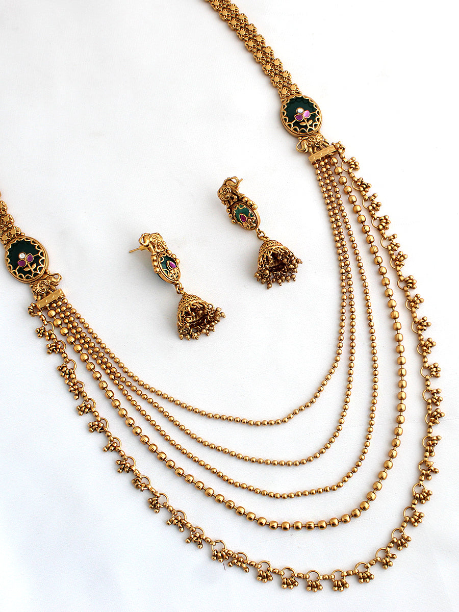 Prajna Layered Necklace Set South Asian Jewelry Set with Fast International Delivery-Gold