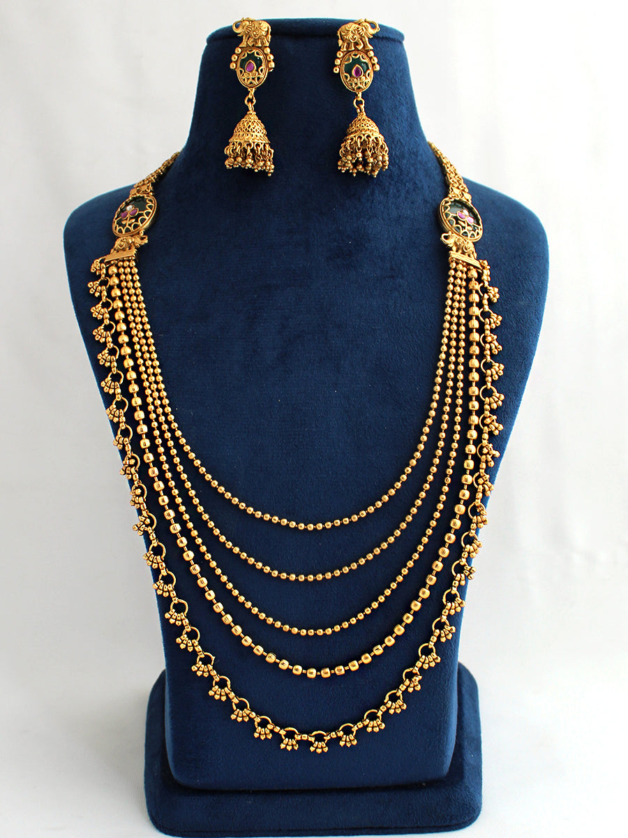Prajna Layered Necklace Set South Asian Jewelry Set with Fast International Delivery-Gold