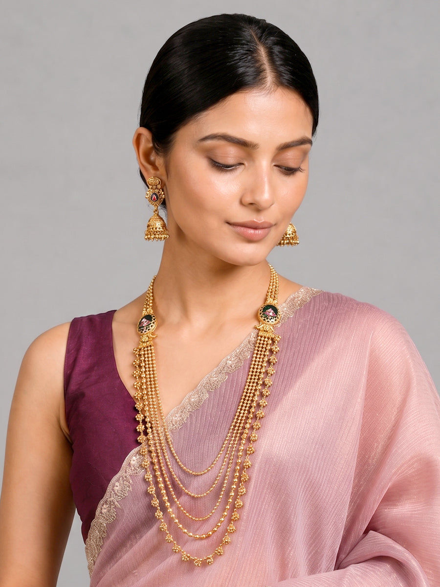 Prajna Layered Necklace Set South Asian Jewelry Set with Fast International Delivery-Gold