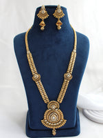 Rshmika Long Necklace Set Temple Jewelry Necklace Set for Ethnic Styling-Gold
