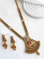 Aditri Long Necklace Set Ethnic Necklace Set for Mehndi & Diwali Looks-Pink / Green