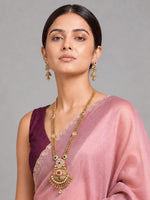 Aditri Long Necklace Set Ethnic Necklace Set for Mehndi & Diwali Looks-Pink / Green