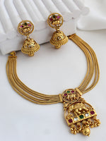 Vaibnavi Necklace Set Antique Temple Necklace Set with Divine Craftsmanship-Maroon / Green