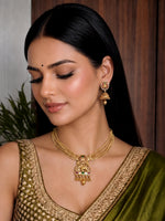 Vaibnavi Necklace Set Antique Temple Necklace Set with Divine Craftsmanship-Maroon / Green
