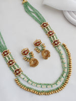 Urjita Long Necklace Set NRI Favorite Indian Necklace Set with Fast Delivery-Mint Green