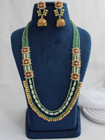 Urjita Long Necklace Set NRI Favorite Indian Necklace Set with Fast Delivery-Mint Green