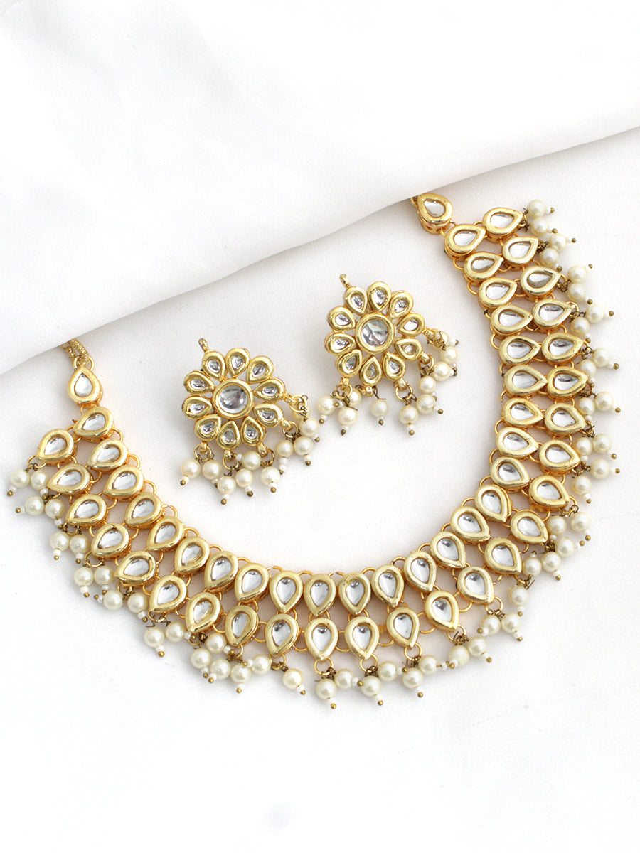 Muznah Necklace Set Ready-to-Ship Kundan Necklace Set | Indian Jewelry USA-Gold
