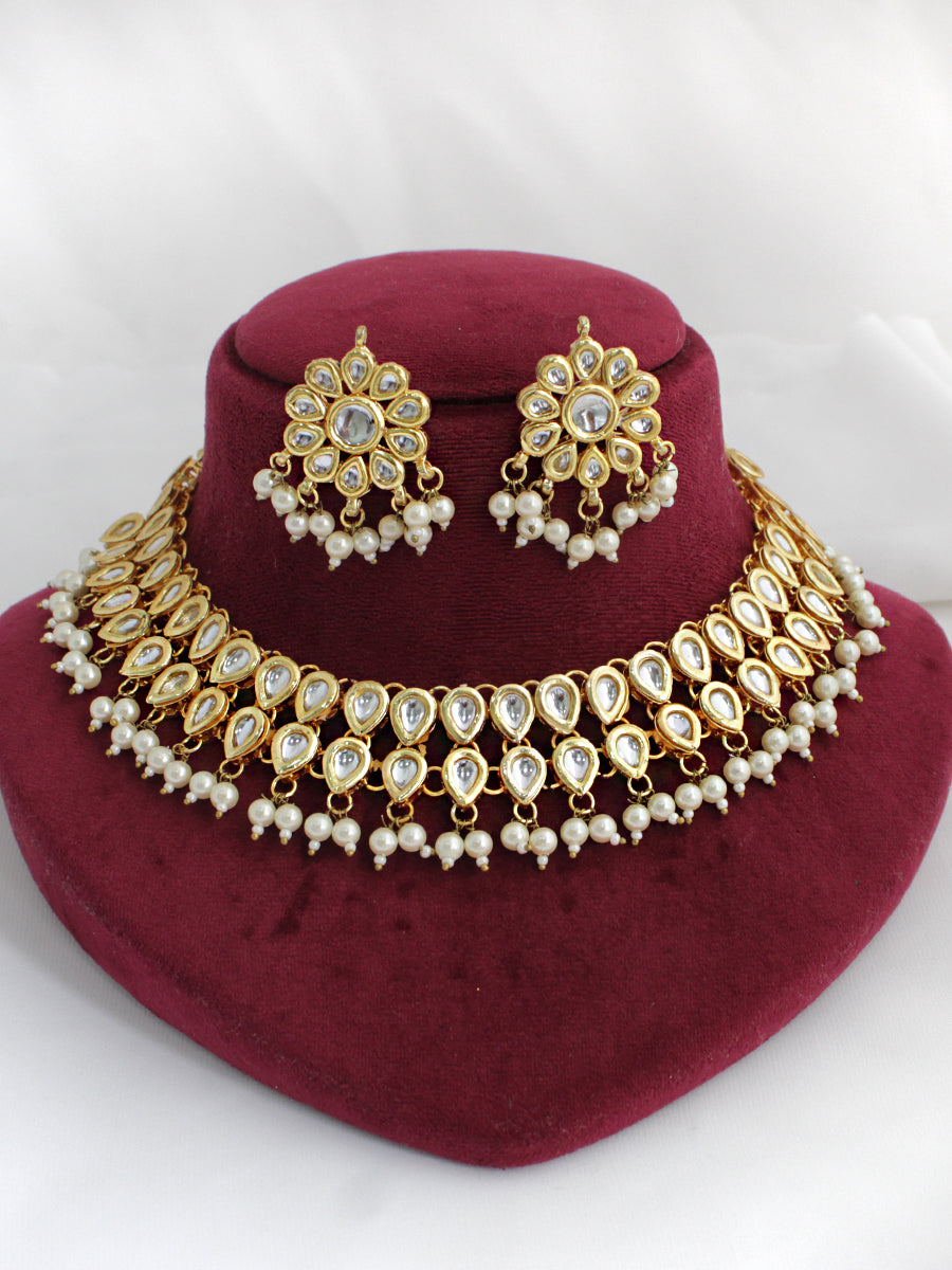 Muznah Necklace Set Ready-to-Ship Kundan Necklace Set | Indian Jewelry USA-Gold