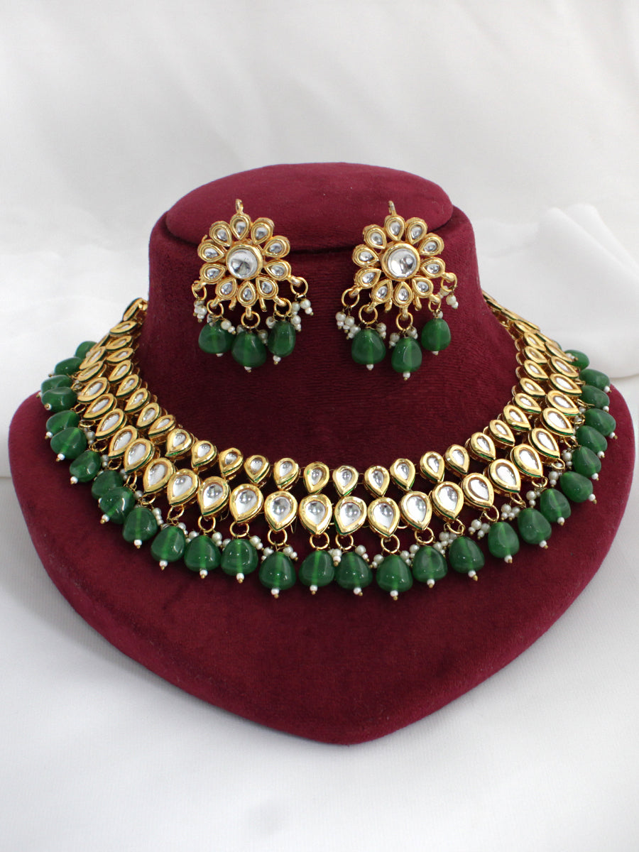 Muznah Necklace Set Ready-to-Ship Kundan Necklace Set | Indian Jewelry USA-Green