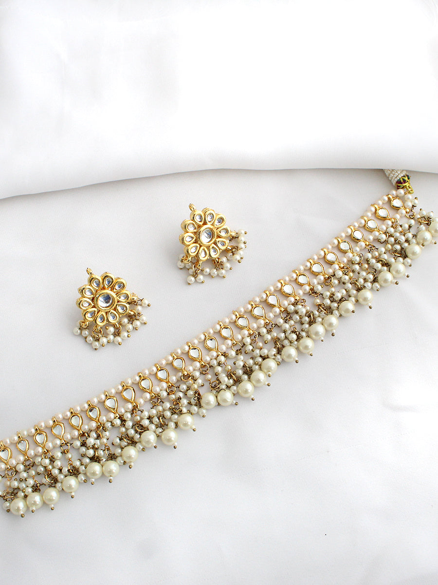 Malika Choker Necklace Set Desi Jewelry Necklace Set for Saree & Lehenga-Gold