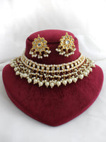 Malika Choker Necklace Set Desi Jewelry Necklace Set for Saree & Lehenga-Gold