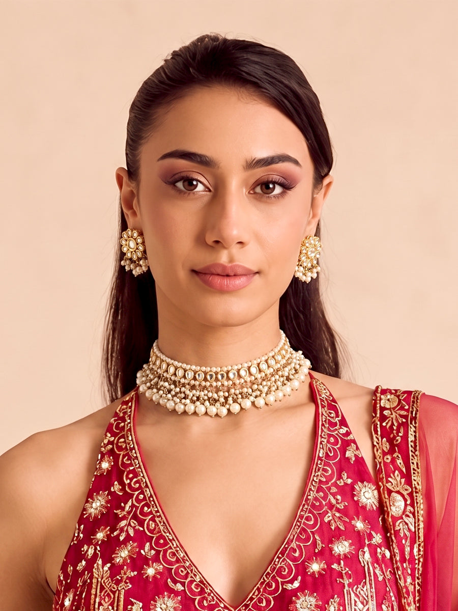 Malika Choker Necklace Set Desi Jewelry Necklace Set for Saree & Lehenga