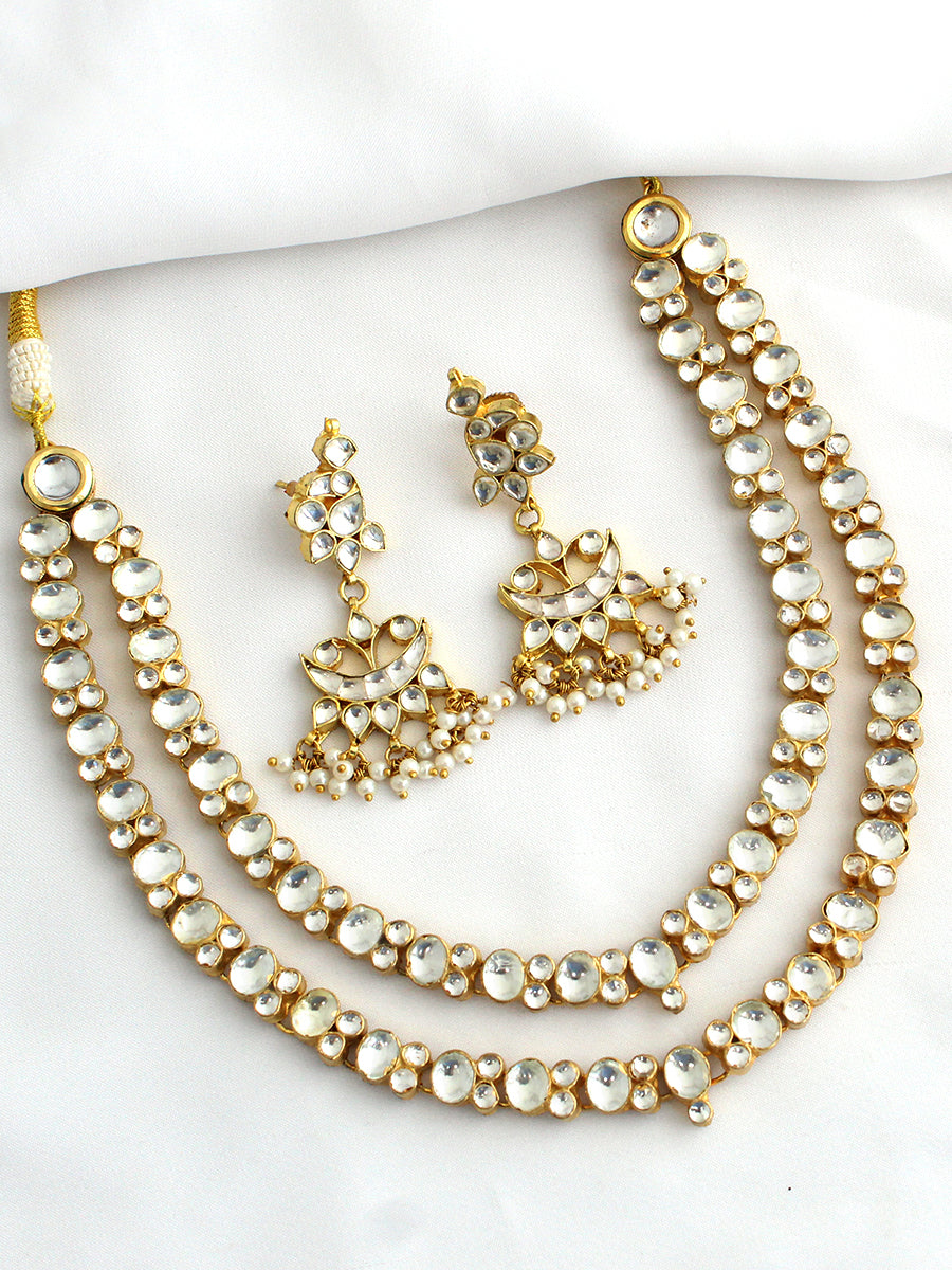 Janvika Layered Necklace Set South Asian Jewelry Set with Fast International Delivery-Gold