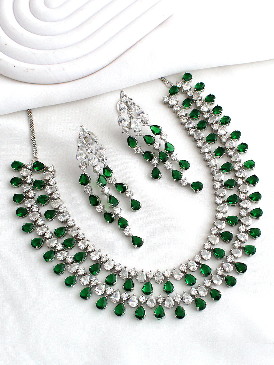 Rozina Layered Necklace Set-Green 