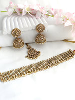 Riffat Choker Necklace Set-Gold