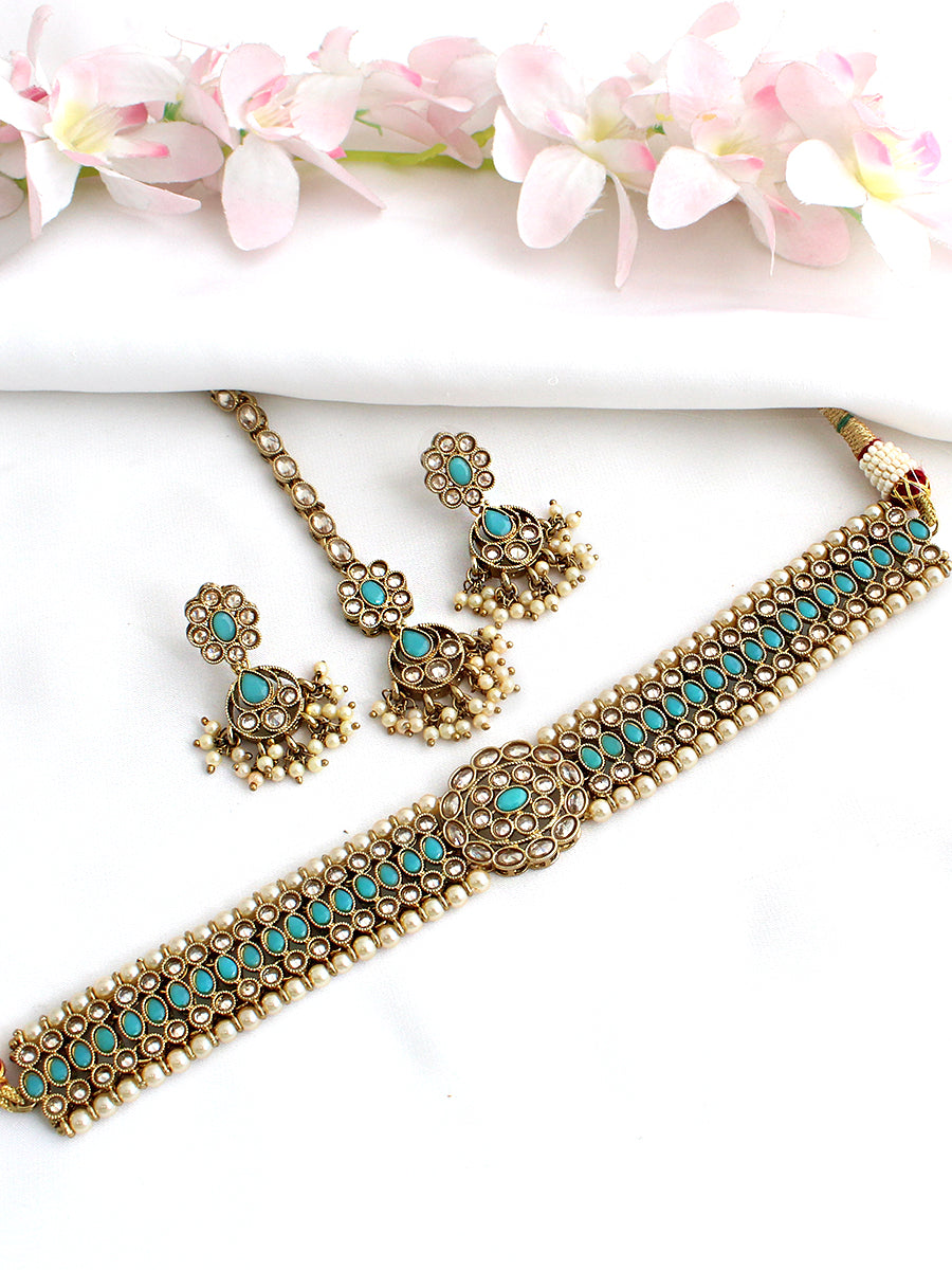 Revti Necklace Set-Turquoise