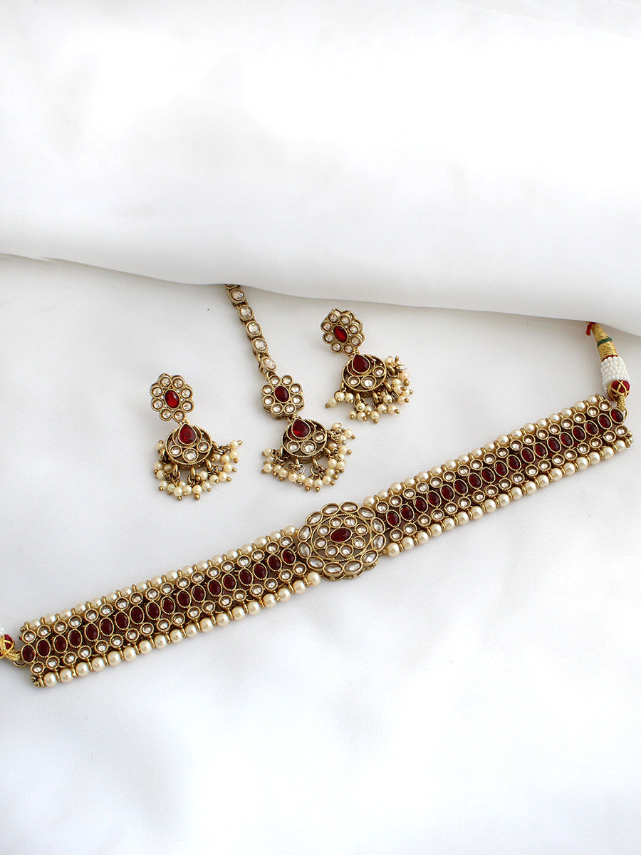 Revti Necklace Set-Maroon