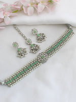 Revti Necklace Set-silver, mint green