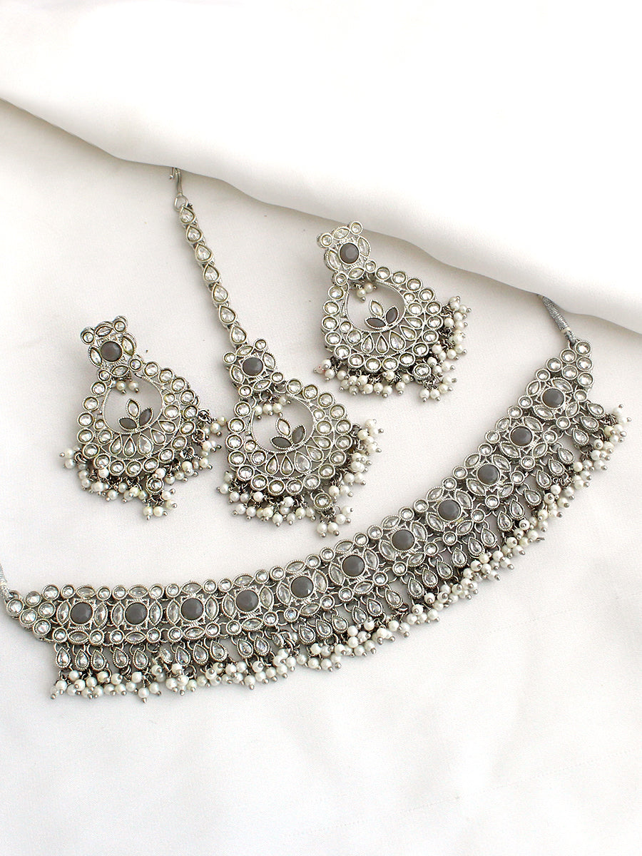 Yashika Necklace Set-Grey