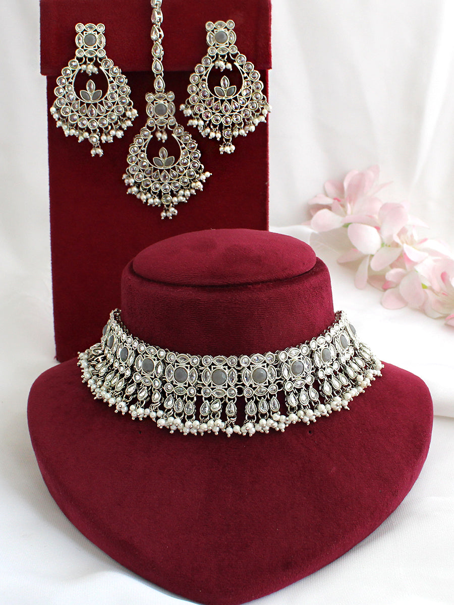 Yashika Necklace Set-Grey