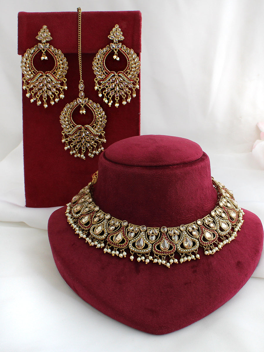 Krishti Necklace Set-Maroon