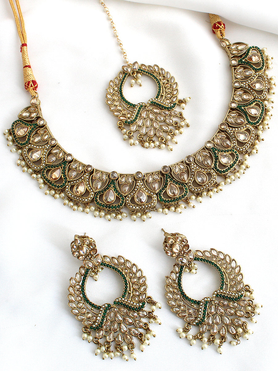 Krishti Necklace Set-Green