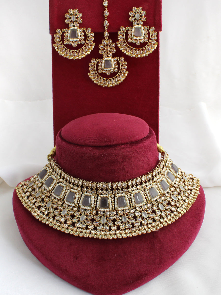 Meenaz Necklace Set-Grey