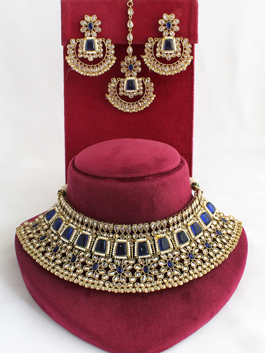 Meenaz Necklace Set-Blue