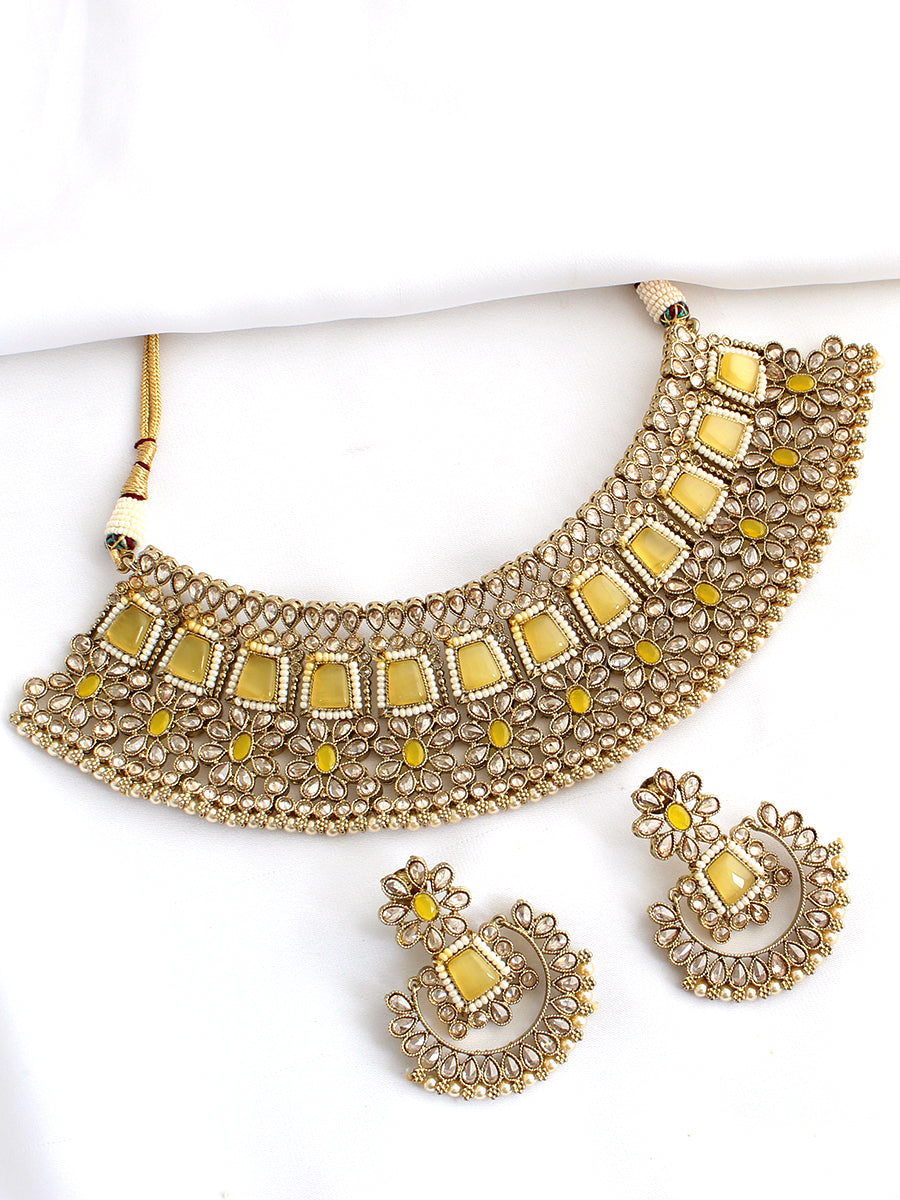 Meenaz Necklace Set-Yellow