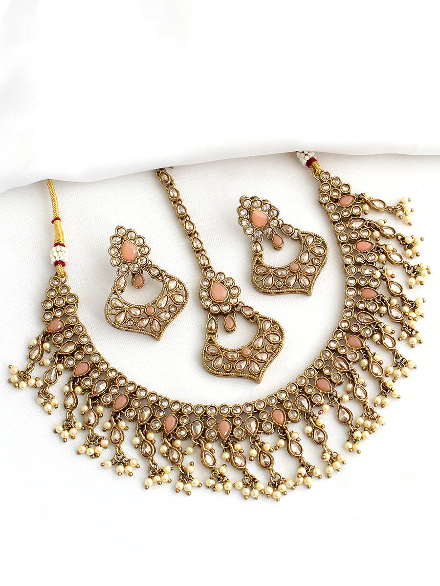 Roshini Necklace Set-Peach