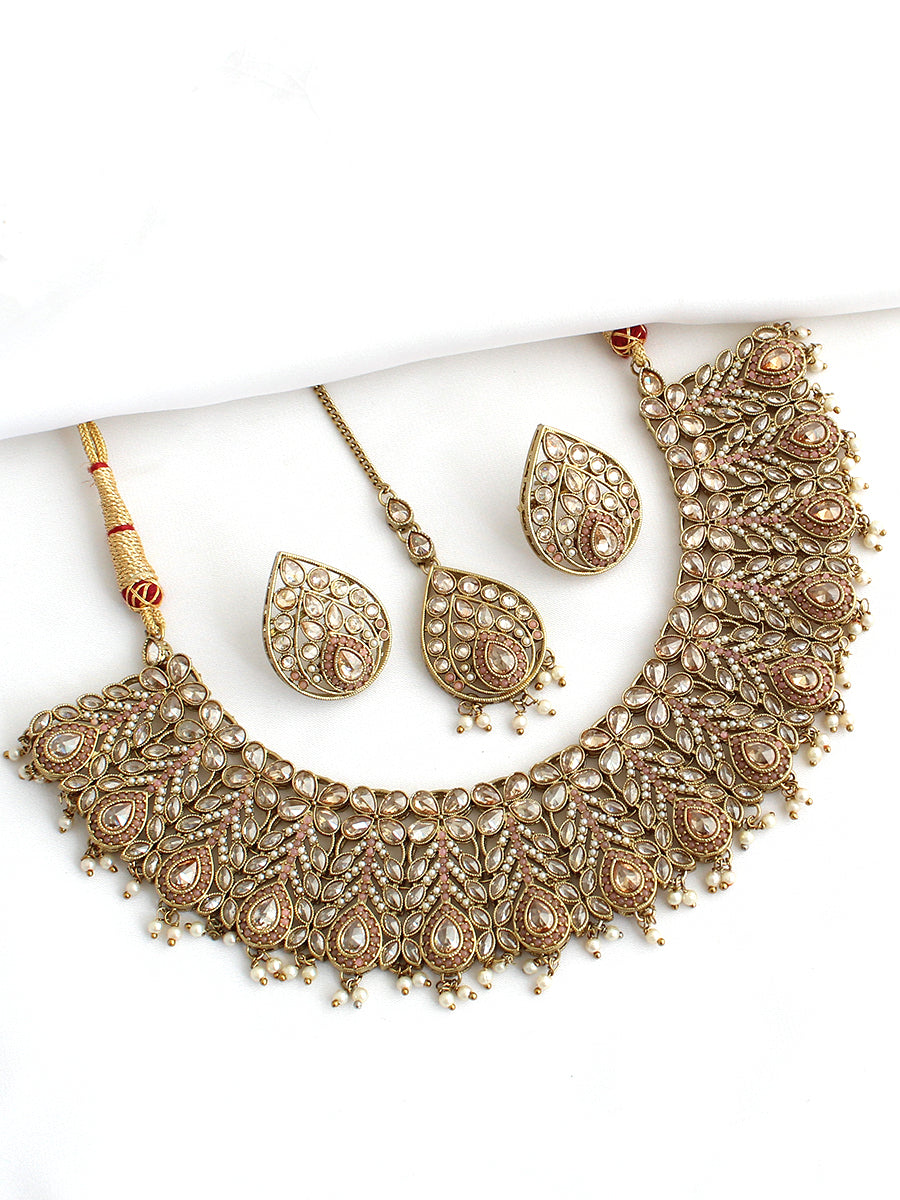 Suhana Necklace Set-Pastel Pink