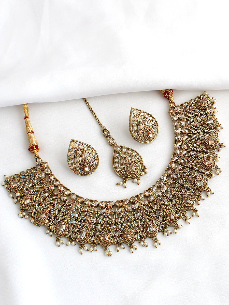Suhana Necklace Set-Peach