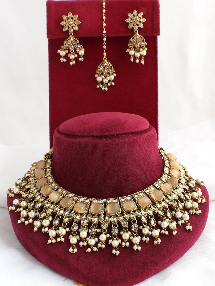 Fatimah Necklace Set-Peach