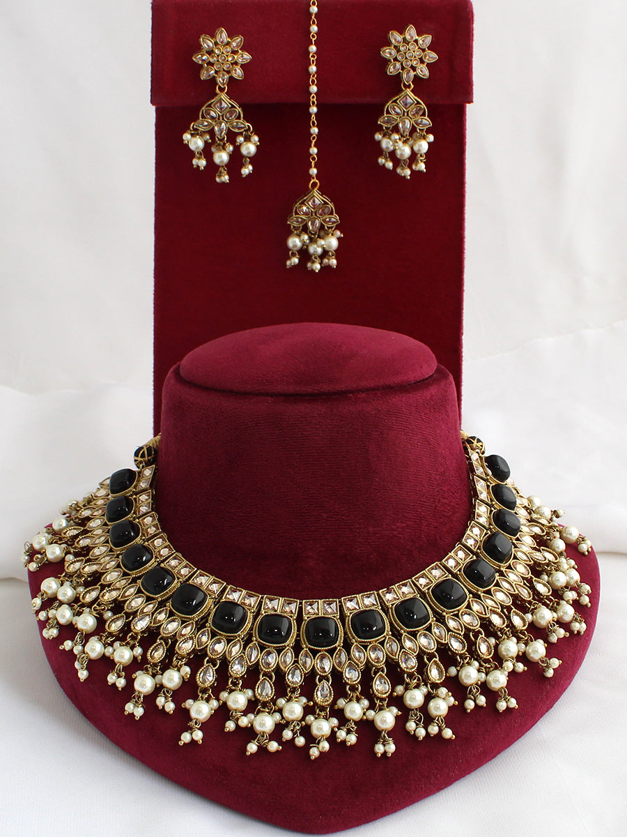 Fatimah Necklace Set-Black