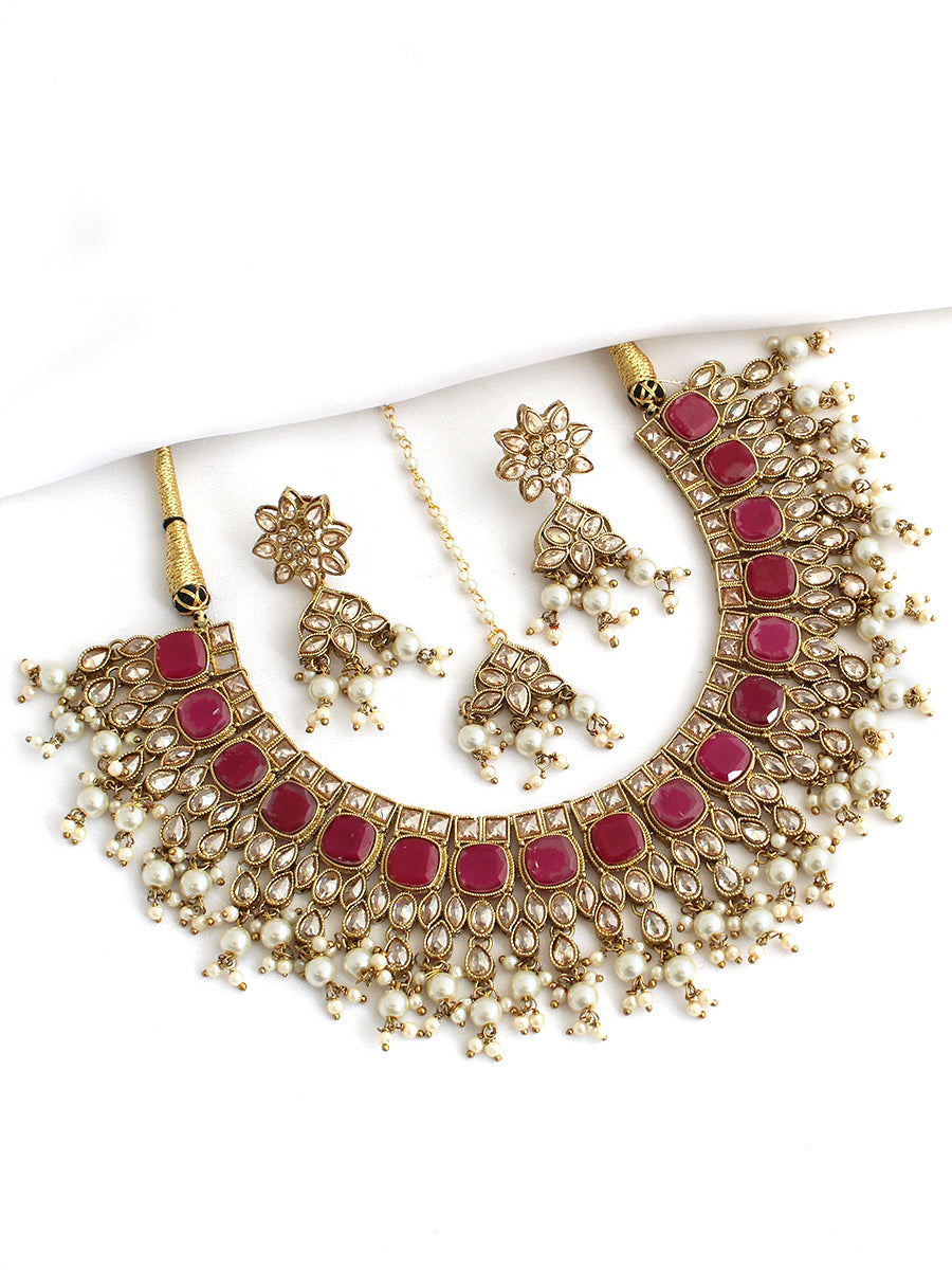 Fatimah Necklace Set-Hot Pink
