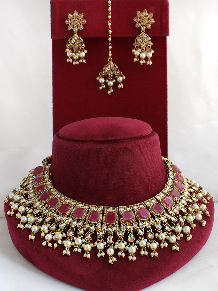 Fatimah Necklace Set-Hot Pink