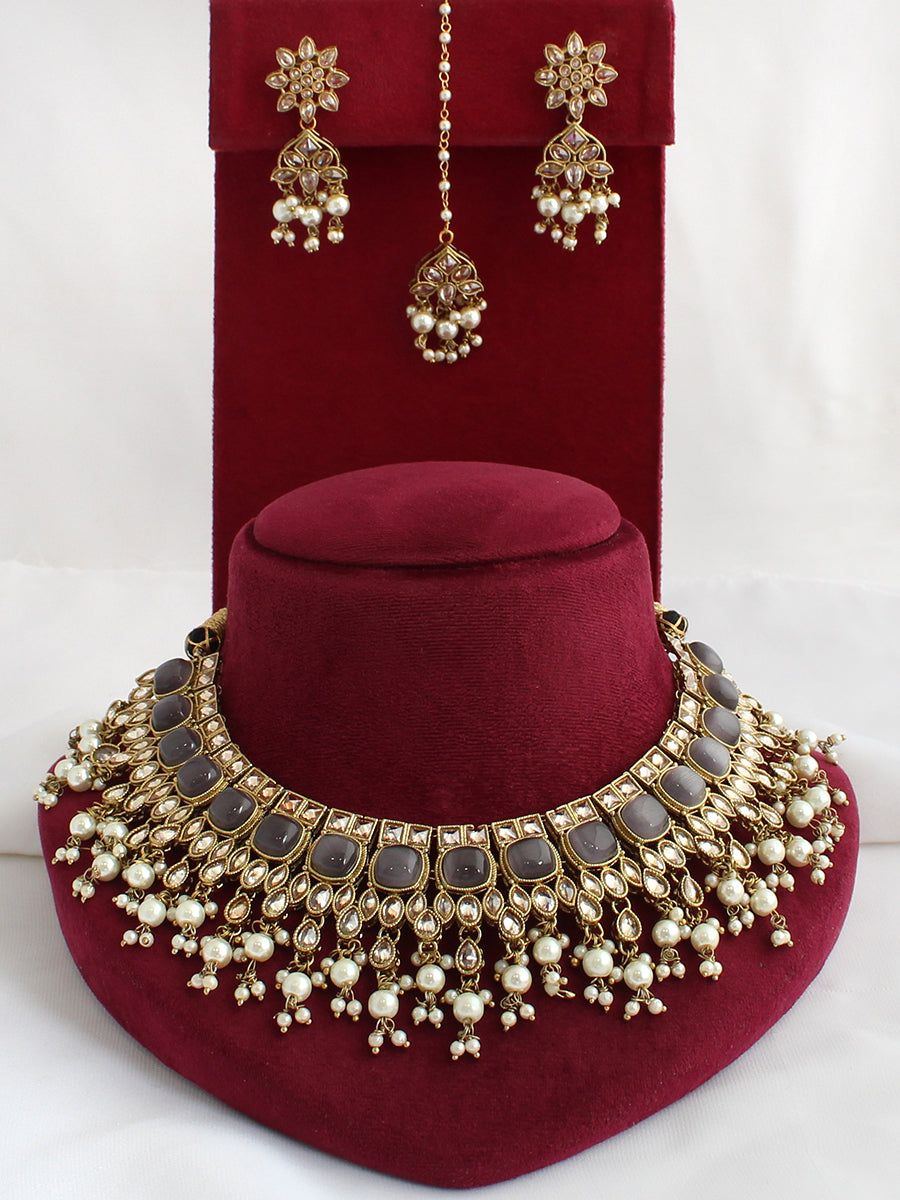 Fatimah Necklace Set-Grey