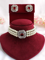Aliza Choker Necklace Set-Maroon