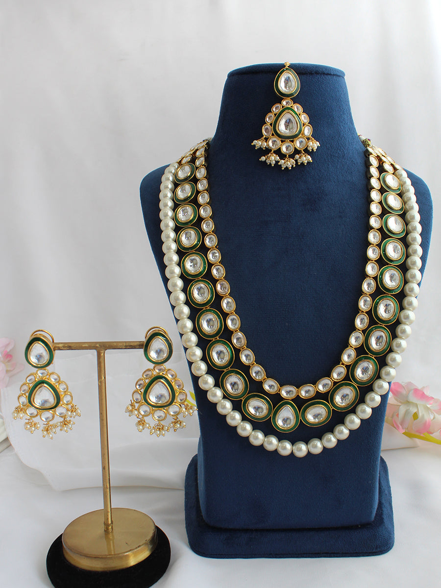 Lucknow Long Necklace Set-Pearl