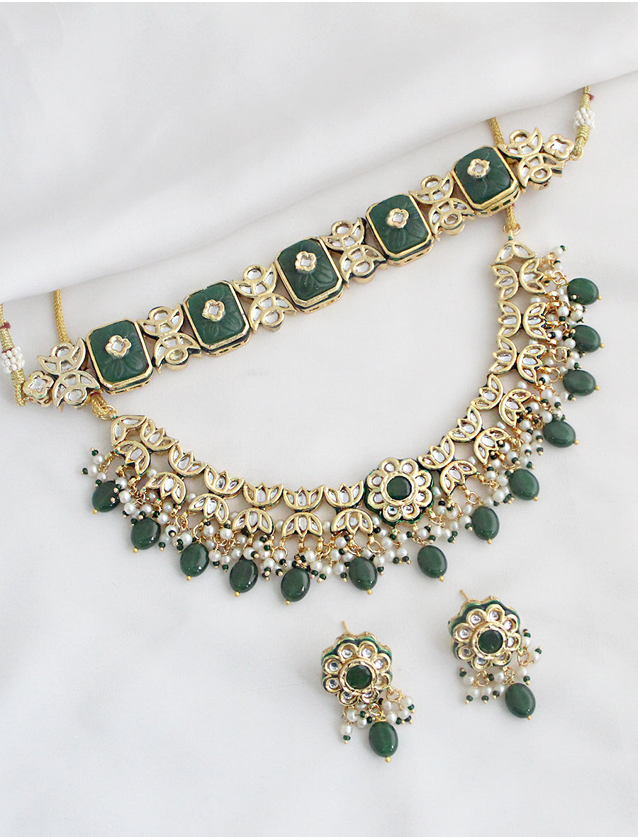 Rohini Layered Necklace Set - Green