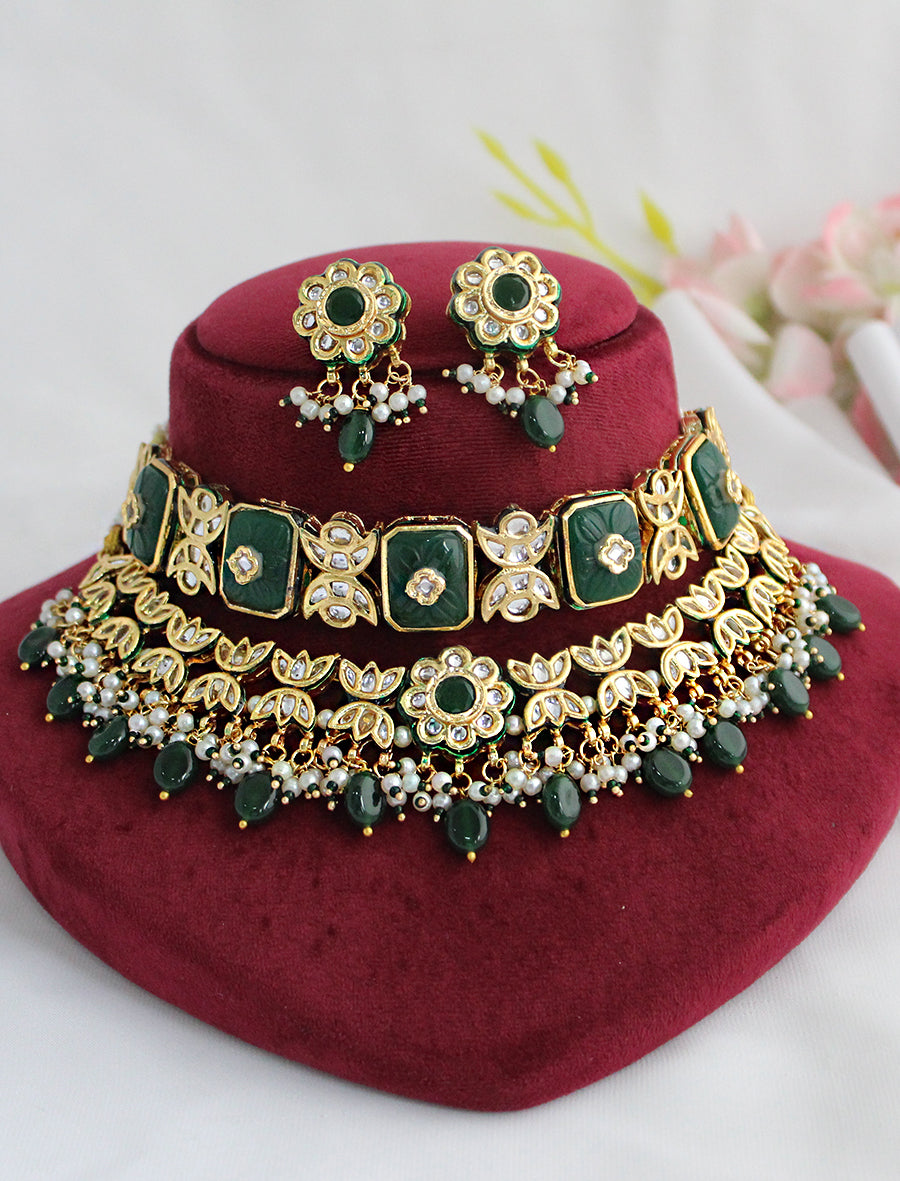 Rohini Layered Necklace Set - Green