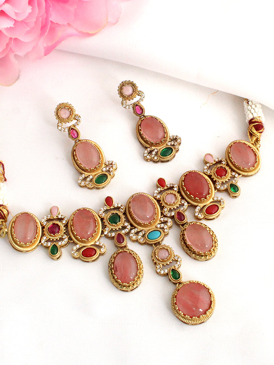 Kiayana Choker Necklace Set-Pink