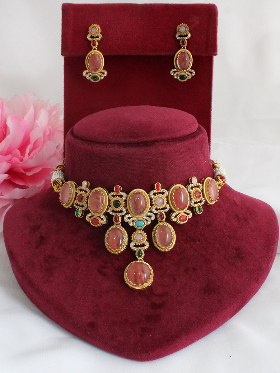 Kiayana Choker Necklace Set-Pink
