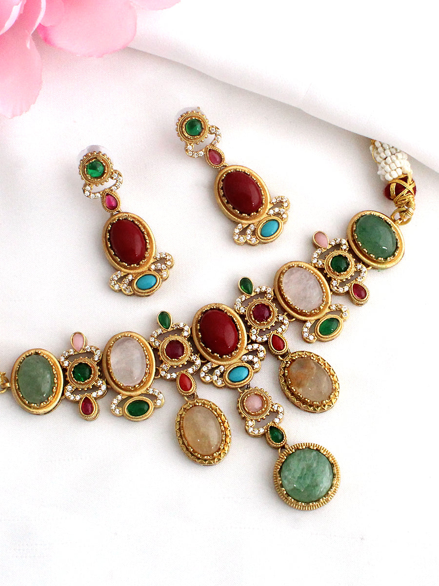 Kiayana Choker Necklace Set-Multicolor