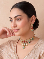 Kiayan Choker Necklace Set NRI Favorite Indian Necklace Set with Fast Delivery-Multicolor