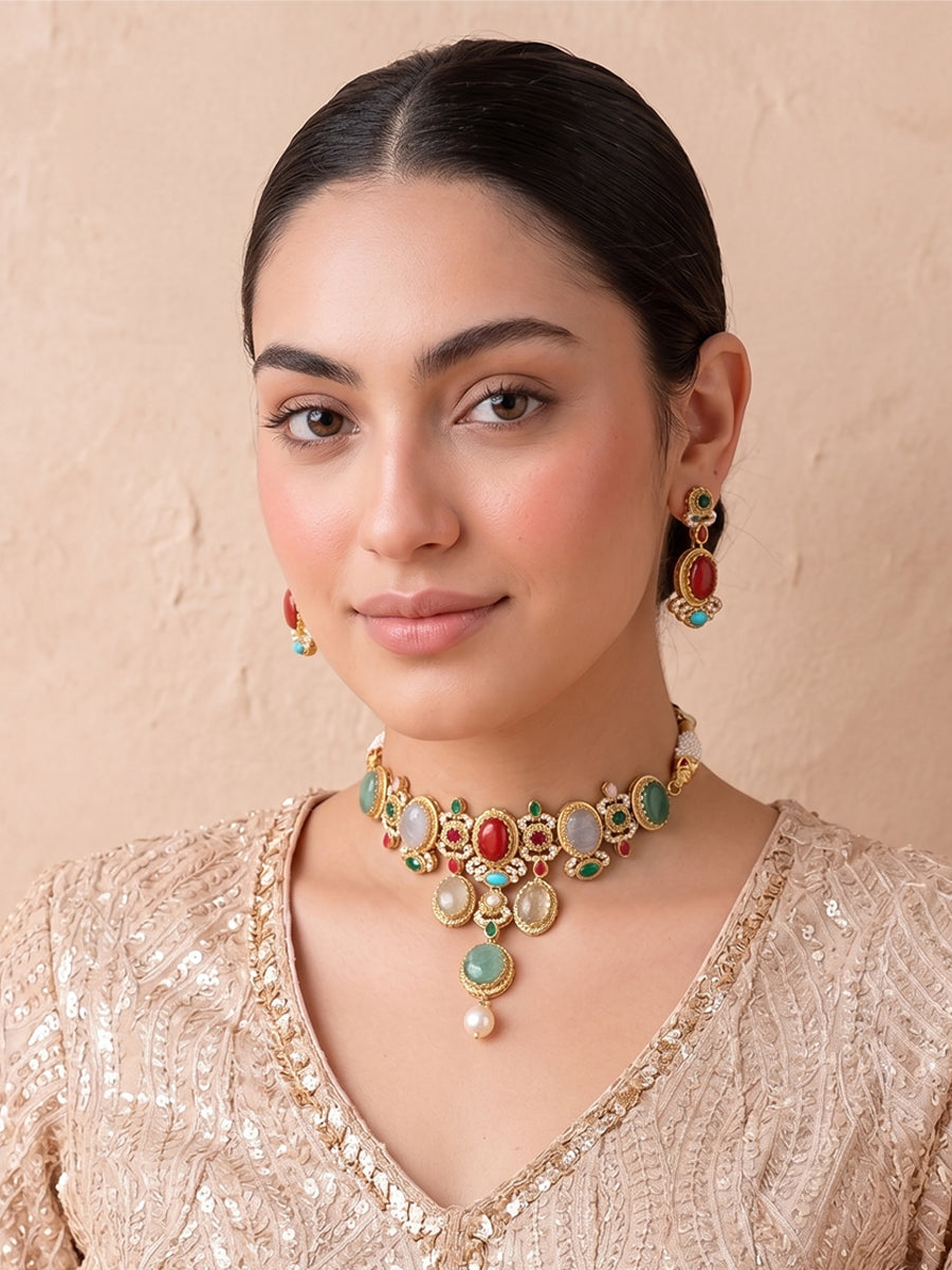 Kiayan Choker Necklace Set-Multicolor