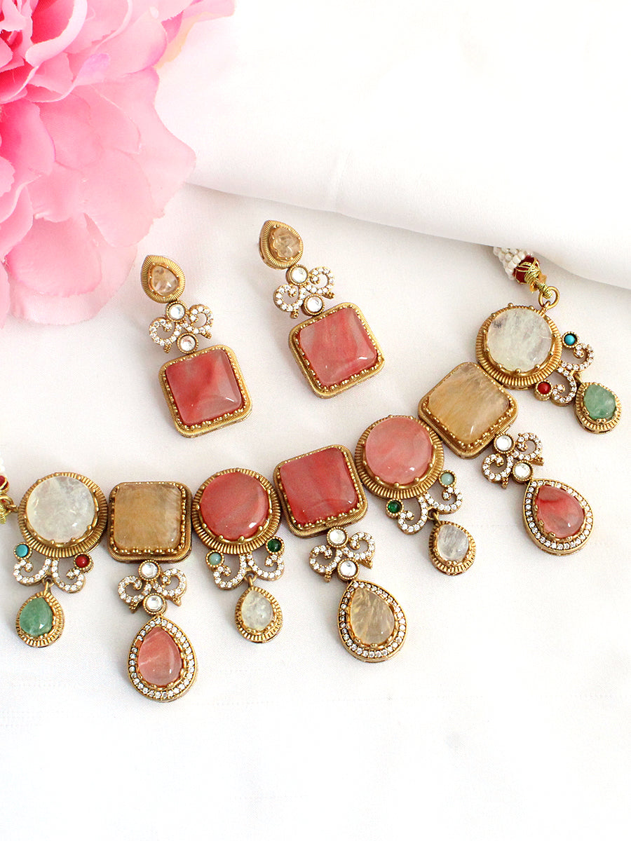 Rhea Choker Necklace Set-Pink