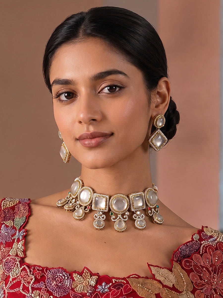 Rhea Choker Necklace Set-White