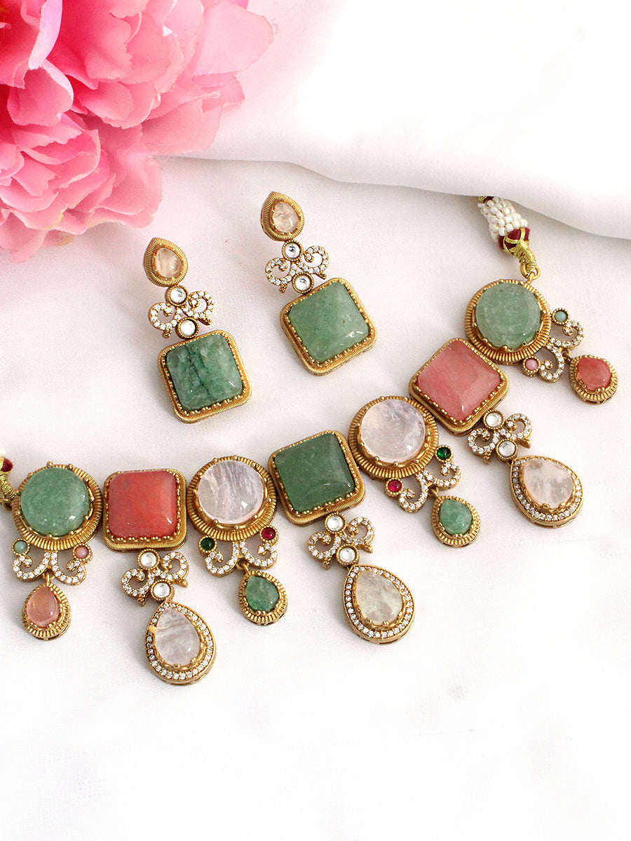 Rhea Choker Necklace Set-Mint Green