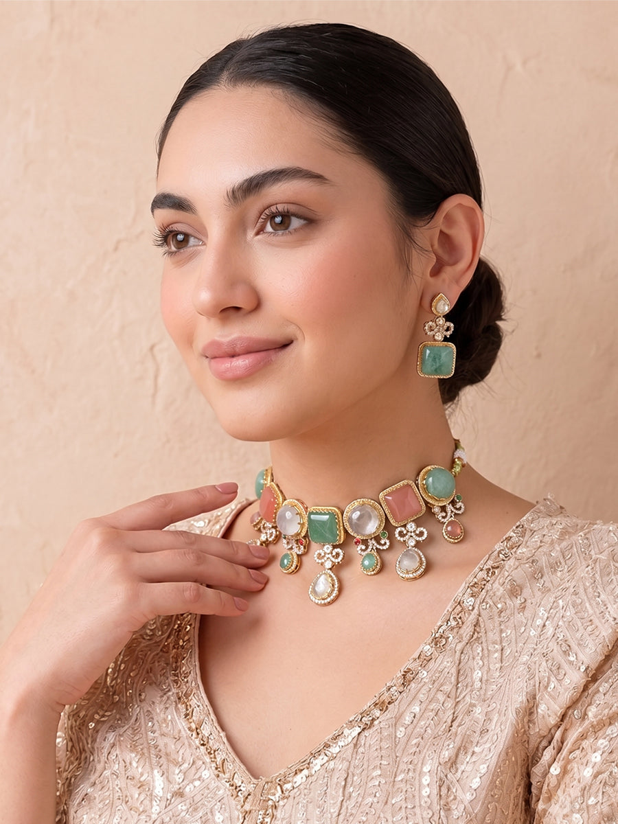 Rhea Choker Necklace Set-Mint Green